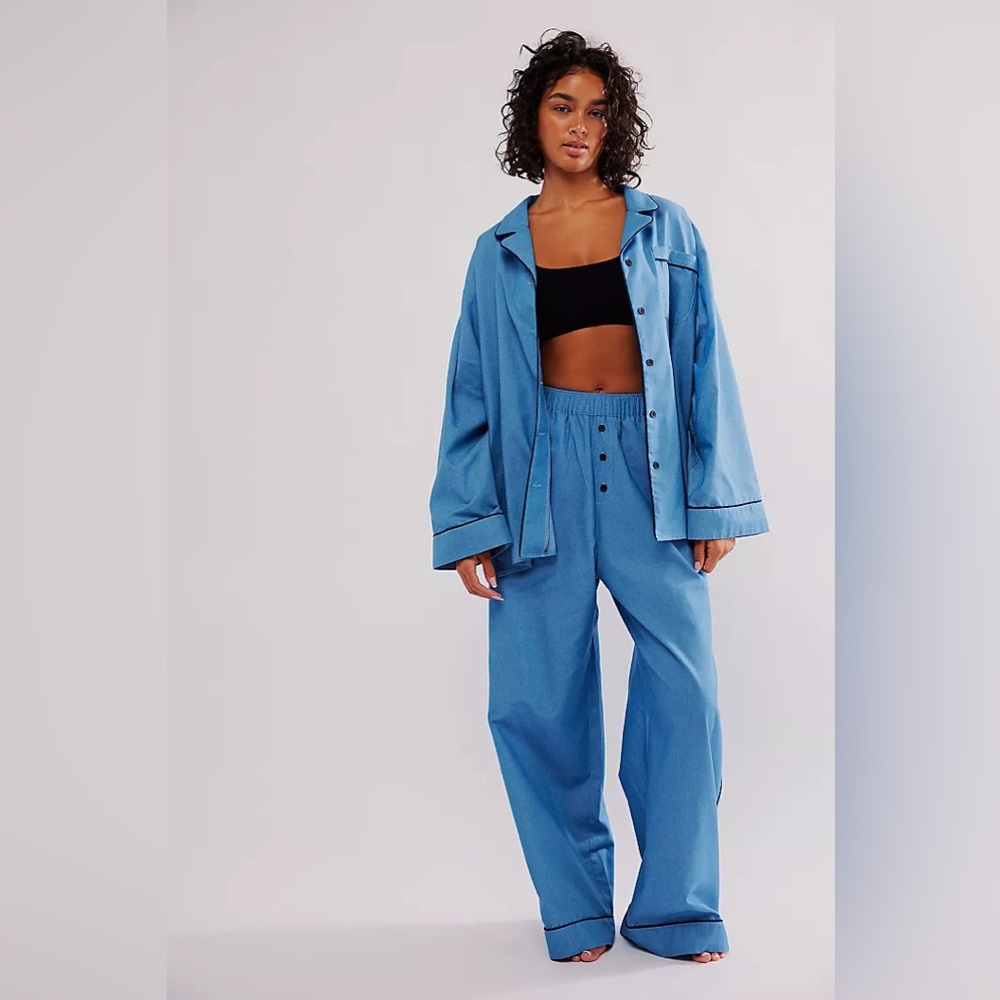 New Free People x KSENIASCHNAIDER Denim Blue Pyjama Trousers Pants sz M